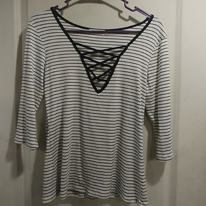Strappy black and white blouse size medium